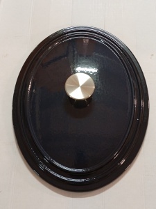 RESIGILAT - Oală ovală din fontă emailată cu capac 32 cm, 6L – Perfect Home 92142, albastru-gri, pentru cuptor și preparate cu gătire lentă - Img 3