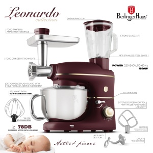 Robot de bucatarie multifunctional, 1500 W, Leonardo Berlinger Haus BH 9531, visiniu