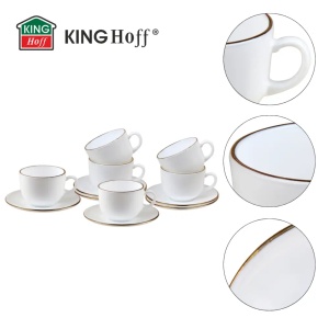 Set cesti cafea 12 piese, opal, alb cu auriu, 210 ml Kinghoff KH-1929 - Img 3