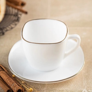 Set cesti cafea 12 piese, opal, alb cu auriu, 220 ml Kinghoff KH-1930 - Img 4