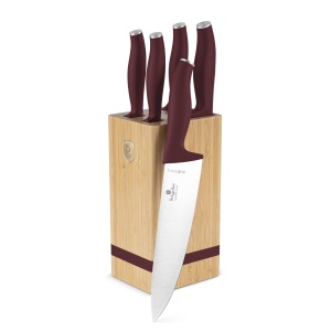 Set cutite 6 piese cu stativ Leonardo Berlinger Haus BH 2972, visiniu, suport lemn