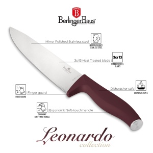 Set cutite 6 piese cu stativ Leonardo Berlinger Haus BH 2972, visiniu, suport lemn