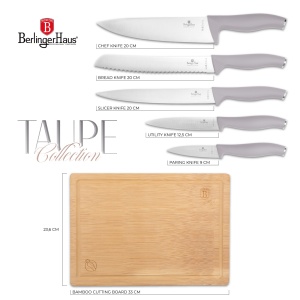 Set cuțite 6 piese cu tocator din bambus Taupe Berlinger Haus BH 2967