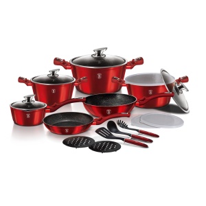 Set de oale si tigai cu capace, marmorate, 18 piese Burgundy Metalic Line Berlinger Haus BH 7035