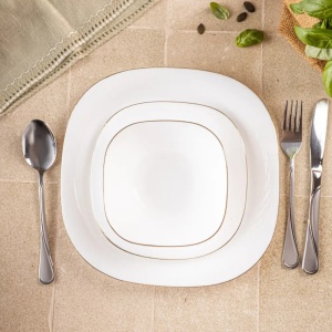 Set farfurii 18 piese, opal, alb cu auriu Kinghoff KH-1923 - Img 3
