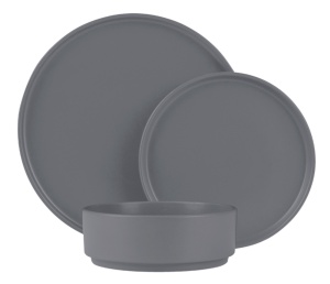 Set farfurii ceramica 18 piese Aspen Collection Berlinger Haus BH 10008, gri, design modern, rotunde