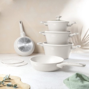 Set oale cu capace 10 piese – Berlinger Haus Sahara Marble BH 8400, crem mat, antiaderent titan, mânere efect marmură, inducție - Img 3