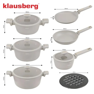 Set oale marmorate cu tigaie clatite 12 peise Klausberg KB-7967, crem - Img 3