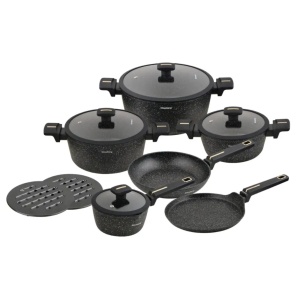 Set oale marmorate cu tigaie clatite si capace 12 piese Klausberg KB-7966, negre