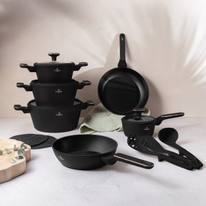 Set oale si tigai 15 piese Black Rose Berlinger Haus BH 8363, negre, înveliș antiaderent titan, compatibile inducție - Img 3