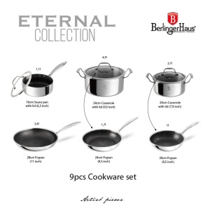 Set oale si tigai 9 piese Eternal Berlinger Haus BH 8524, antiaderente, compatibile inductie - Img 4