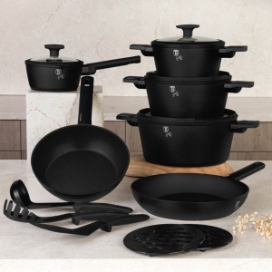 Set oale si tigai cu capace 15 Matte Black Piese Berlinger Haus BH 8198, negre, antiaderente, compatibile inductie - Img 9