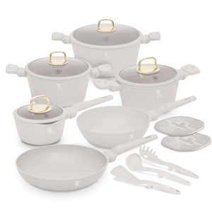 Set oale si tigai cu capace 15 piese Sahara Collection Berlinger Haus BH 8081N, crem, antiaderente, curatare usoara, inductie, design elegant, premium - Img 2