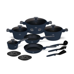 Set oale si tigai cu capace si ustensile 15 piese Deep Sea Berlinger Haus BH 8382, albastru mat, antiaderente, compatibile inductie - Img 3