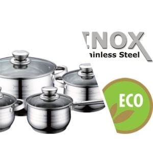 Set oale si tigaie din inox cu capace, 12 piese, rezistente, practice, Royalty Line RL 1231