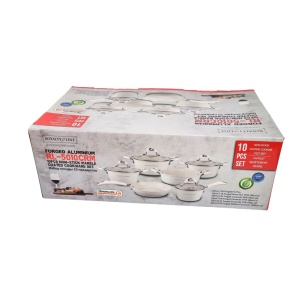 Set oale si tigaie marmorate cu capace 10 piese Royalty Line RL-1010 CM Crem