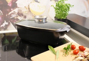 Tava roaster 5 L cu capac marmorata, antiaderenta, pentru cuptor, RL-ACR32ML Royalty Line neagra - Img 5