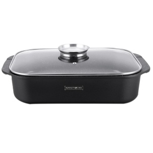 Tava roaster pentru cuptor cu capac termorezistent Royalty Line Rl-ACR34, 6.5 L, marmorata, neagra
