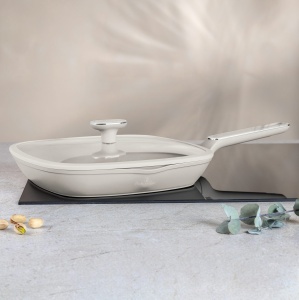Tigaie grill cu capac 28 cm, 2,1 L – Berlinger Haus Sahara Marble BH 8393, crem mat, antiaderentă titan, compatibilă inducție - Img 4