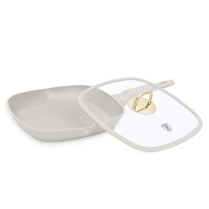 Tigaie grill cu capac 28 cm, 2,1L Sahara Berlinger Haus BH 8067, antiaderenta, crem