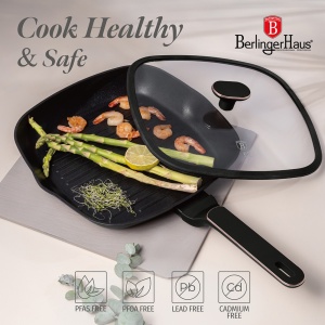 Tigaie grill cu capac 28 cm Black Rose BH 8355, negru mat, compatibila cu toate tipurile de plite, inclusiv inductie - Img 3