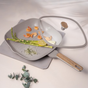 Tigaie grill cu capac Taupe Nordic Berlinger Haus BH 8336, gri mat, compatibila inductie, antiaderenta - Img 2