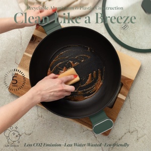 Wok cu capac 30 cm – Berlinger Haus Green Matte BH 8160, verde mat, antiaderent titan, compatibil inducție - Img 8