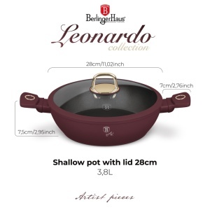 Cratita cu capac 28 cm 3.8 L Leonardo Collection Berlinger Haus BH 8038, visiniu mat, antiaderenta, compatibila inductie - Img 3