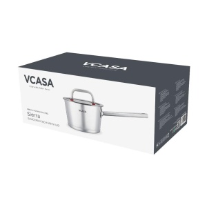 Cratiță cu coadă inox 304 cu capac 16 cm, 1,6 L, pentru inducție – VCASA Sierra 90101, capac din sticlă cu strecurătoare - Img 2
