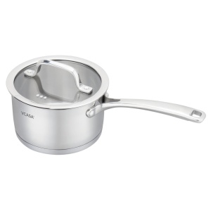 Cratiță cu coadă inox 304 cu capac 16 cm, 1,8 L, pentru inducție – VCASA Amara 90111, capac din sticlă cu strecurătoare - Img 8