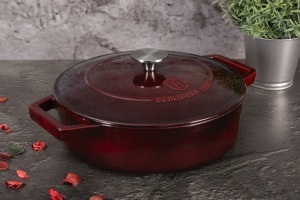 Cratiță din fontă emailată cu capac 26 cm, 2.5L – Berlinger Haus Burgundy Collection BH 6498, ideală pentru cuptor sau plită, gătit lent - Img 5