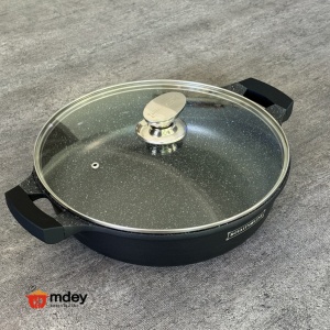 Cratiță marmorată cu capac 4.8L, 30 cm – Royalty Line RL-BR30ML, antiaderentă, pentru toate plitele - Img 3