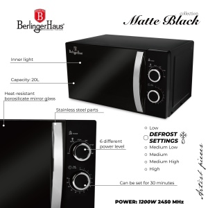 Cuptor cu microunde 20L Matte Black Berlinger Haus BH 9626 - Img 3