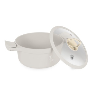 Oala cu capac si manere de silicon detasabile 24 cm, 4,4L Sahara Berlinger Haus BH 7787, antiaderenta, crem