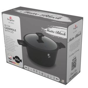 Oala cu capac 30 cm Matte Black Berlinger Haus BH 8190, neagra, strat titan, antiaderenta