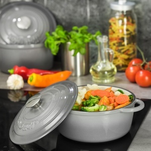 Oală cu capac din fontă Ø21 cm, 2,4L, gri Kinghoff KH1520 - Img 4