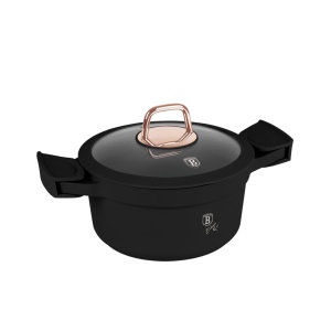 Oala cu capac si manere de silicon detasabile 20 cm 2,8L Black Rose Berlinger Haus BH 1456, strat antiaderent, negru
