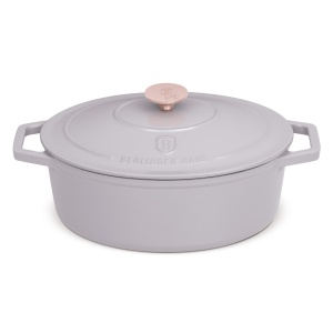 Oala fonta emailata ovala cu capac 4,65L, 30 cm Taupe Berlinger Haus BH 6541, gri