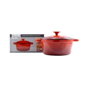 Oala fonta emailata cu capac 22 cm, 3,2 L Perfect Home 12007, rosie