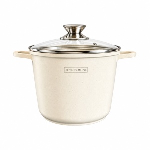 Oală înaltă marmorată cu capac 20 cm, 4 L – Royalty Line AD20MG, crem, antiaderentă, compatibilă inducție - Img 7