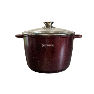 Oală înaltă marmorată cu capac 24 cm, 6,2 L – Royalty Line AD24MG, vișiniu, antiaderentă, compatibilă inducție