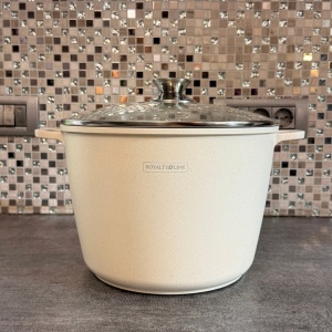 Oală înaltă marmorată cu capac 28 cm, 10,2 L – Royalty Line AD28MG, crem, antiaderentă, compatibilă inducție - Img 7