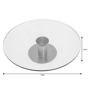 Platou pentru tort din sticlă securizată cu mâner din inox, 30 cm – Kinghoff KH-4014, pentru prăjituri și fructe - Img 3