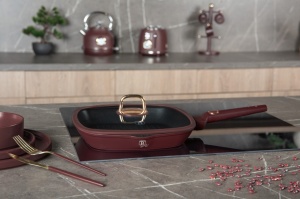 RESIGILAT - Tigaie grill cu capac Leonardo Collection Berlinger Haus BH 8037, 28 cm, 2.1 litri, antiaderente, strat titan, visiniu mat - Img 5