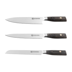 Set 3 cuțite Apex Carl Schmidt Sohn pentru carne și pâine: bucătar, feliat și pâine, 20 cm, mâner lemn pakka