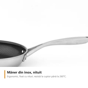 Set 3 tigăi inox DuraMax Carl Schmidt Sohn 20, 24 și 28 cm, interior ceramic antiaderent cu structură de fagure, pentru inducție și cuptor 260°C - Img 6