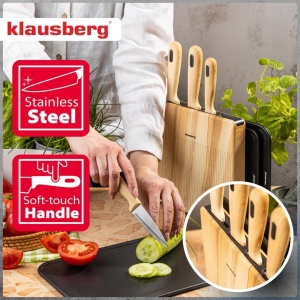 Set 4 cuțite cu 3 tocătoare și suport, 8 piese – Klausberg KB-9037, negru cu imitație de lemn - Img 8