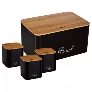 Set cutie de paine neagra cu 3 recipiente, otel, capace din bambus, Kinghoff KH1586 - Img 1