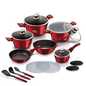 Set de oale marmorate 18 piese Burgundy Metalic Line Berlinger Haus BH 7035