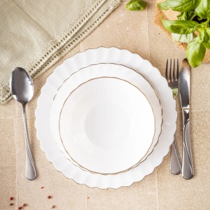 Set farfurii 18 piese, opal, alb cu auriu Kinghoff KH-1921 - Img 2